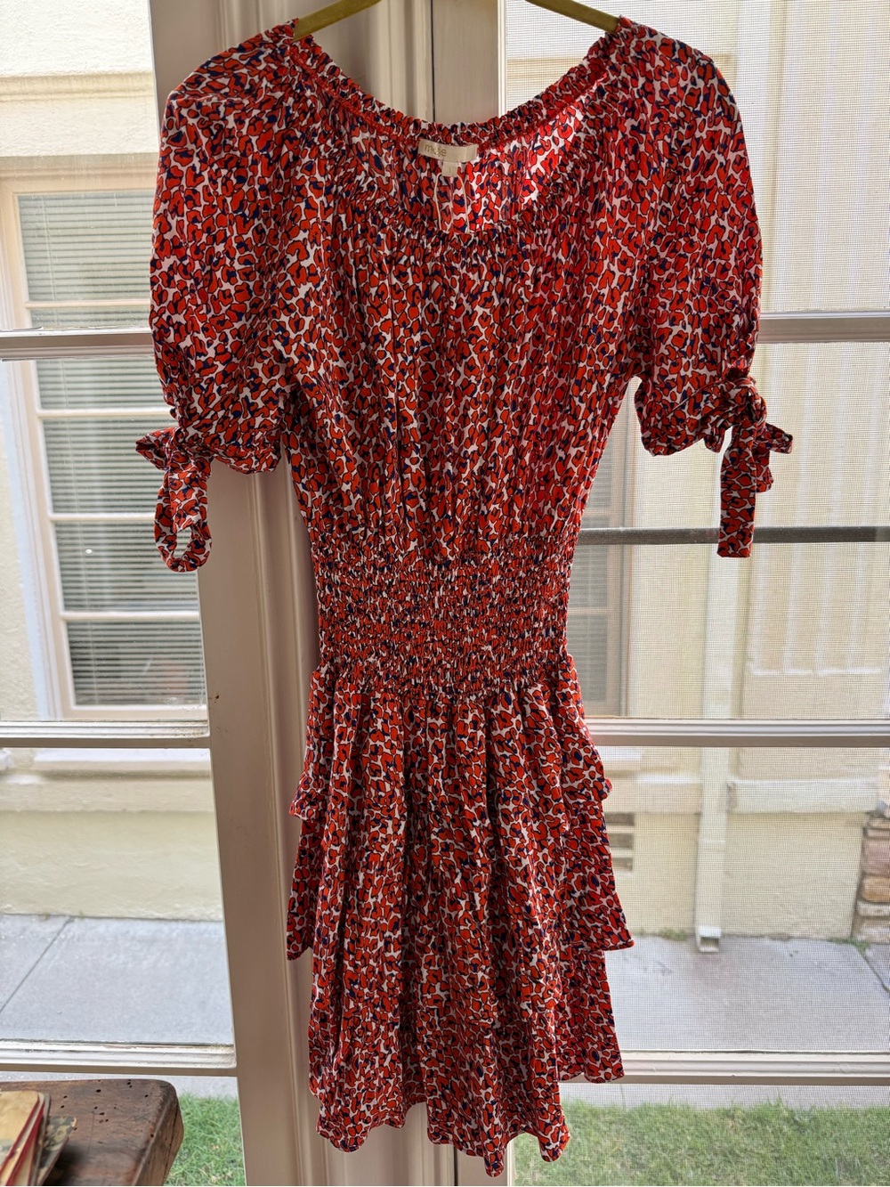 Maje Red Floral Smocked-Waist Mini Dress
